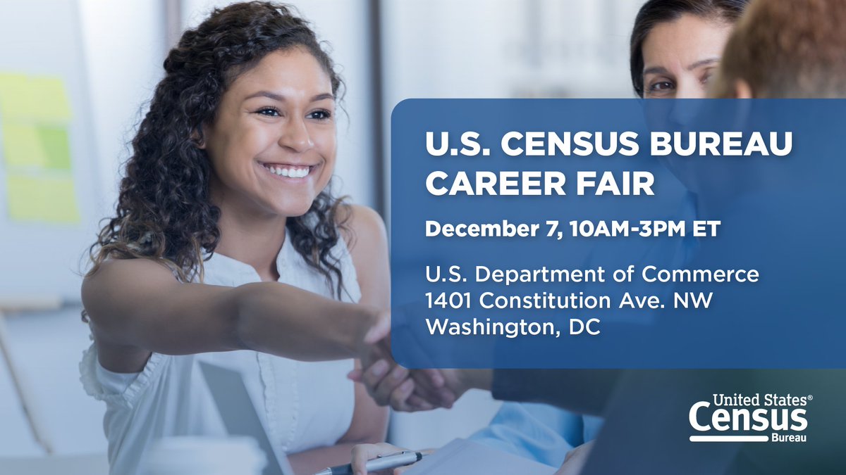 We’re #hiring! Attend our in-person career fair next week to explore job opportunities with us. Our human resources team and hiring managers will be available for questions about open positions, the application process, and more. Register: censuscareerfair.eventbrite.com #CensusJobs