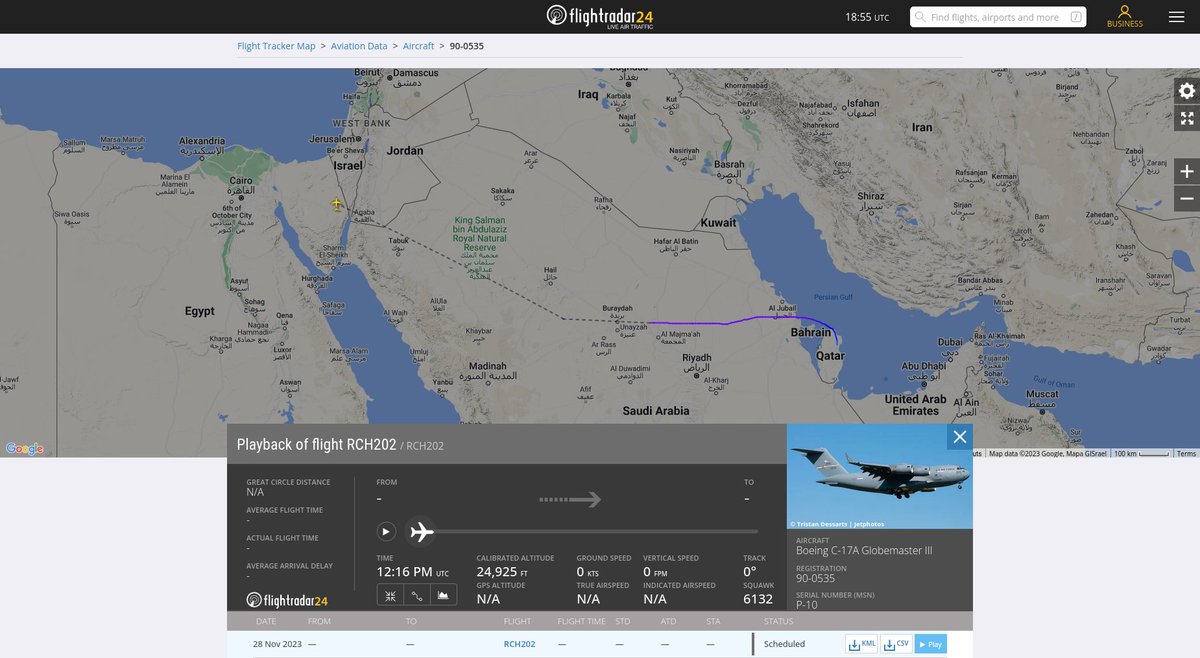 TheIntelFrog's tweet photo. US Air Force C-17A Globemaster III #AE07D4 as RCH202 flew from Qatar to Egypt to deliver this load of humanitarian supplies for Gaza. https://t.co/ocUOiDG5Io