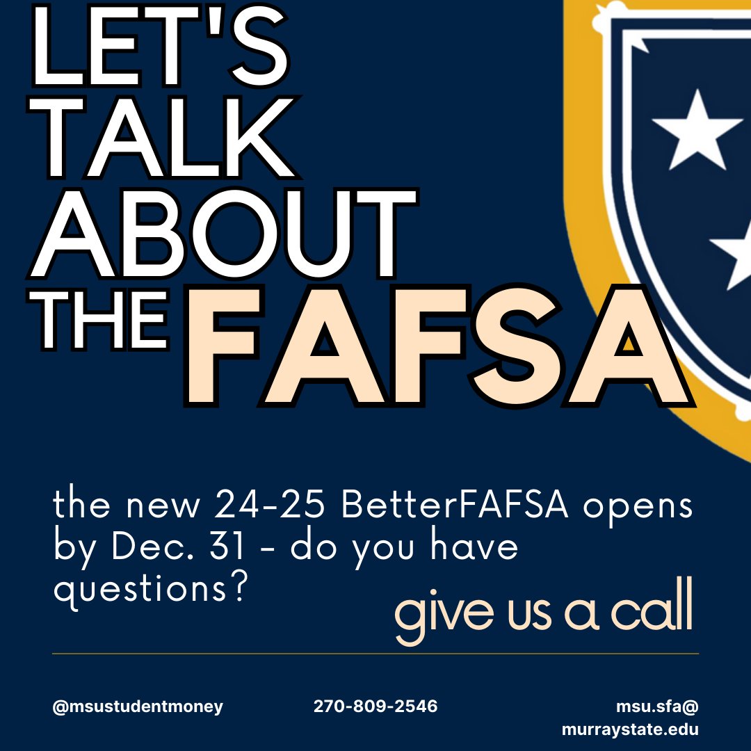 msustudentmoney's tweet photo. 🚀 Get ready for the #BetterFAFSA launching by December 31, 2023! 📅 Have queries or need assistance? Call us at 270-809-2546. We’re here to help! 📞
#FinancialAid #HigherEd #MurrayStateUniversity #GoRacers #WeAreRacers #murraystateracers #murraystate #murraystateuniversity https://t.co/1ksomd5Wno