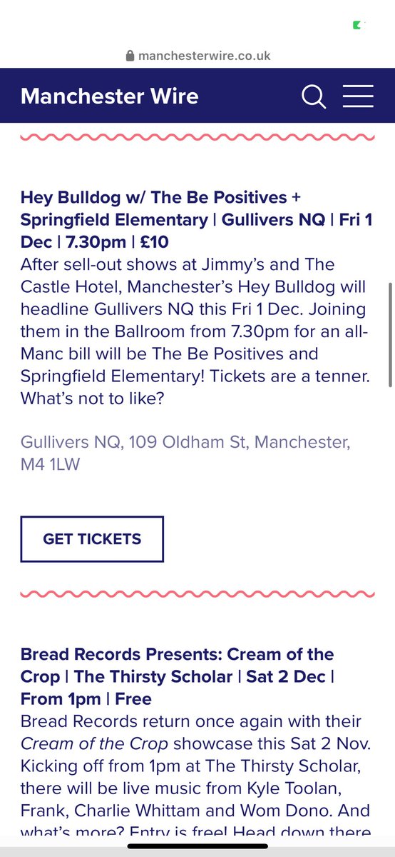 Thanks to <a href="/mcrwire/">Manchester Wire</a> for featuring our <a href="/gulliverspub/">Gullivers</a> show w/ <a href="/Thebepositives/">The Be Positives</a> <a href="/SpringfieldEl/">Springfield Elementary</a> in the best gigs of the week! 

Grab your ticket 🎫 now 👇

manchesterwire.co.uk/guide/manchest…