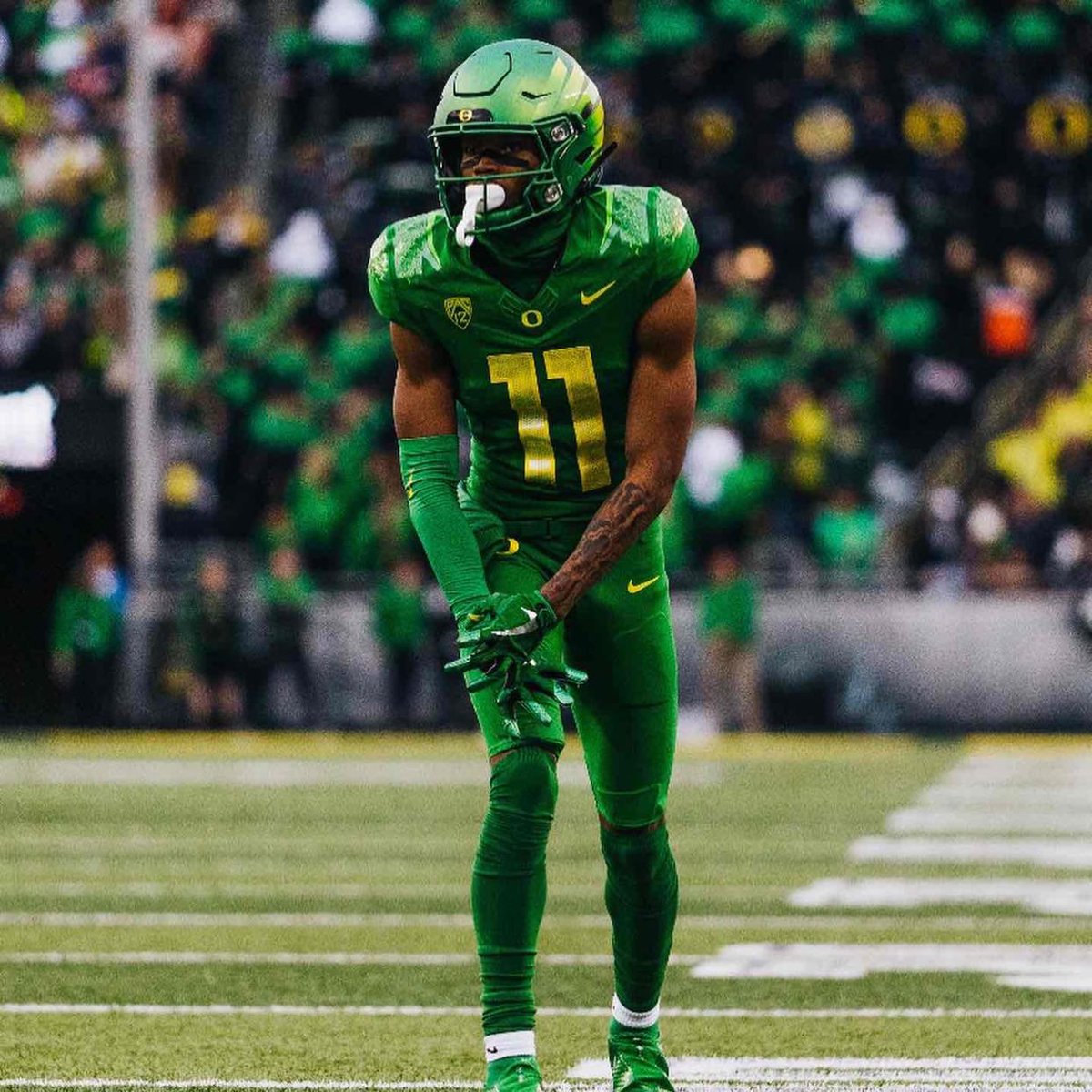 Troy Franklin this year

77 Receptions
1,349 Receiving Yards
17.5 YPR
14 Receiving TDs
Wasn’t named a finalist for the Biletnikoff Award.  

In comparison:
Rome Odunze
73 Receptions 
1,326 Receiving Yards 
13 Receiving TDs 
18.2 YPR

Marvin Harrison Jr
67 Receptions 
1,211