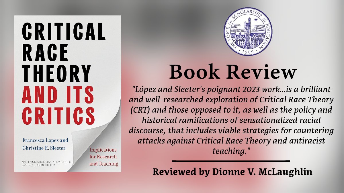 TC Record (@tcrecord) on Twitter photo Dr. <a href="/csleeter/">Christine Sleeter</a> @falopeziglesias's book “is a brilliant and well-researched exploration of CRT and those opposed to it, as well as the policy and historical ramifications of sensationalized racial discourse." Read Dr. <a href="/DMcLaughlin400/">Dionne McLaughlin</a> review: ow.ly/VfYm50Qc4WU Dr. <a href="/csleeter/">Christine Sleeter</a> @falopeziglesias's book “is a brilliant and well-researched exploration of CRT and those opposed to it, as well as the policy and historical ramifications of sensationalized racial discourse." Read Dr. <a href="/DMcLaughlin400/">Dionne McLaughlin</a> review: ow.ly/VfYm50Qc4WU
