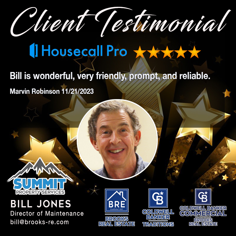 cbtraditions's tweet image. Coldwell Banker Traditions, Coldwell Banker Commercial Brooks &amp;amp;  Brooks Real Estate would like to congratulate Bill Jones with Summit Property Services on his recent Housecall Pro 5-Star Review client testimonial! 
#clienttestimonial #coldwellbanker #housecallpro