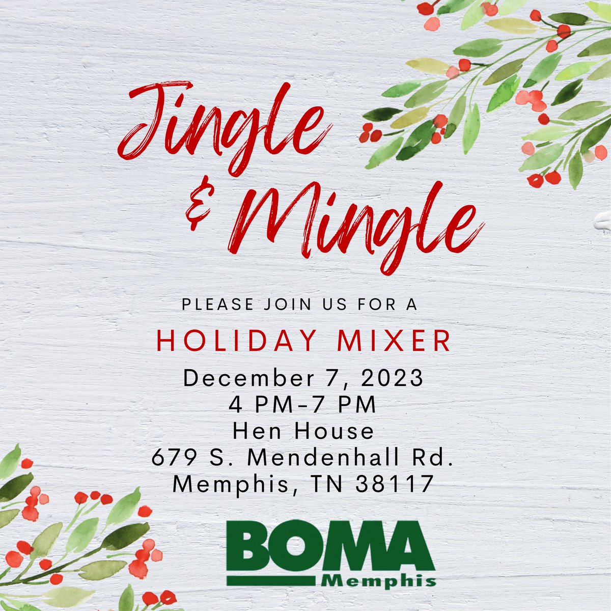 It is sure to be a merry evening!

Hen House
679 S. Mendenhall Road
Memphis, TN 38117

Looking forward to seeing everyone.