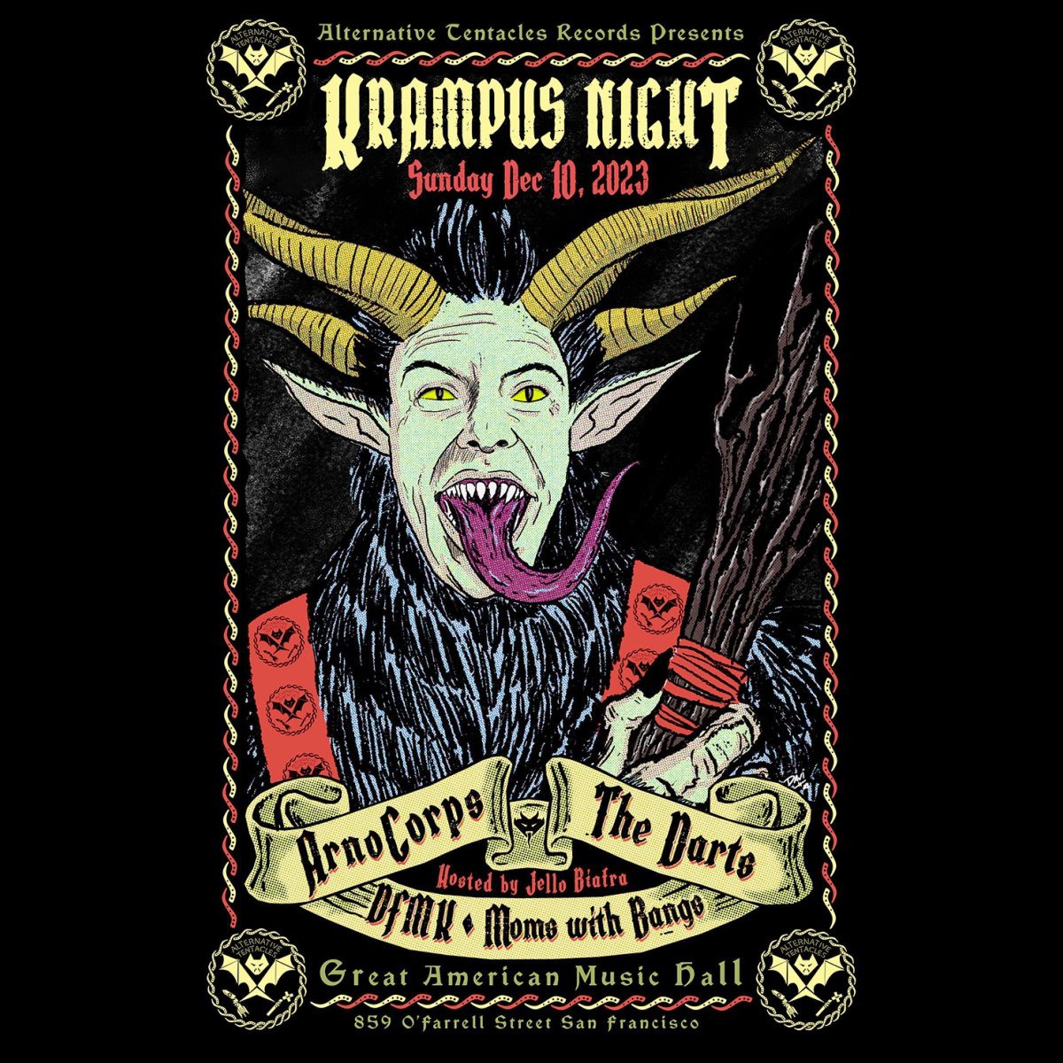ArnoCorps is playing Krampus Night! Catch them in San Francisco on Sunday, Dec. 10th at The Great American Music Hall with The Darts, DFMK, and Moms With Bangs! Hosted by none other than Jello Biafra! Tickets on sale now at buff.ly/48YqWIe