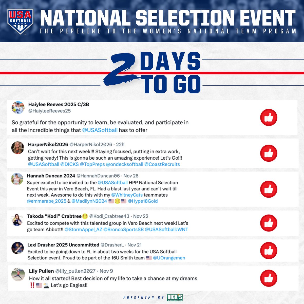 ✌️ 𝗠𝗢𝗥𝗘 𝗗𝗔𝗬𝗦. On-field evaluations and scrimmages start 🔜 at the #HPP National Selection Event, 𝘱𝘳𝘦𝘴𝘦𝘯𝘵𝘦𝘥 𝘣𝘺 @DICKS ‼️