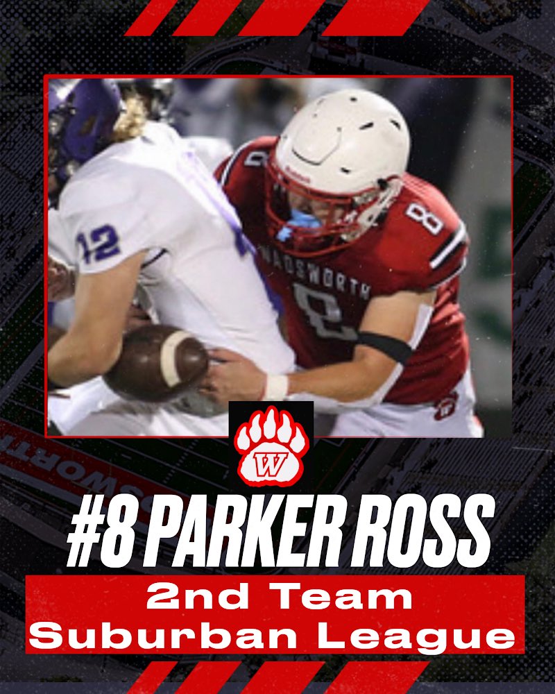 Congratulations to Sr LB Parker Ross for being named 2nd Team All Suburban League! Parker was a 3 year letterwinner and team captain for the Grizzlies. Parker is the Senior Class president & a Multi-Sport athlete. Great career, Parker! @Parker_Ross10 @whsgrizzlies @WadsworthHS