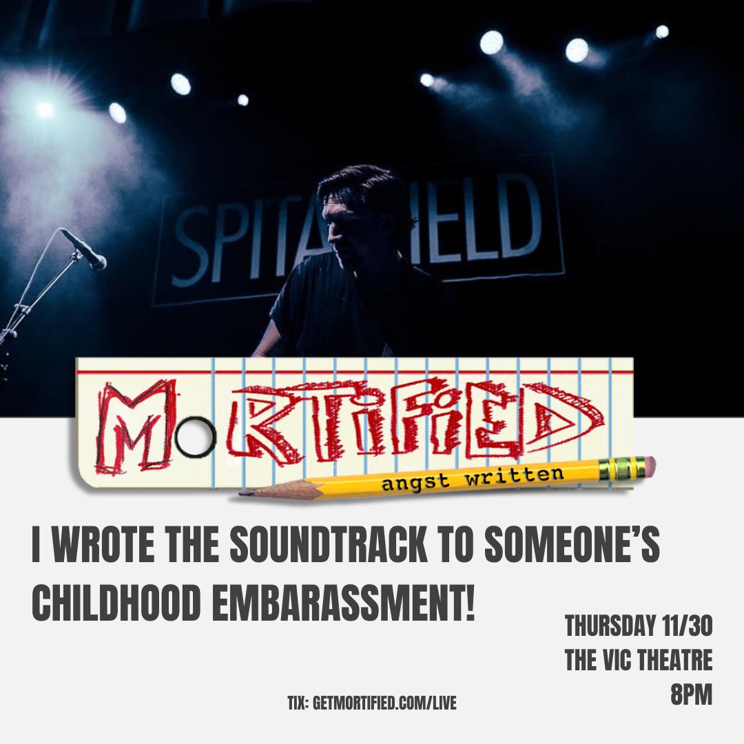 MrMarkDRose's tweet photo. This Thursday (11/30) in Chicago at the legendary @TheVicChicago! Thrilled to be joining an incredible lineup at the @MortifiedCHI 20 Year Anniversary celebration. Thank you for having me, @WBEZ + Mortified! 💀 [tickets: https://t.co/TSwQD8UV9U] https://t.co/iM3FNWmryT