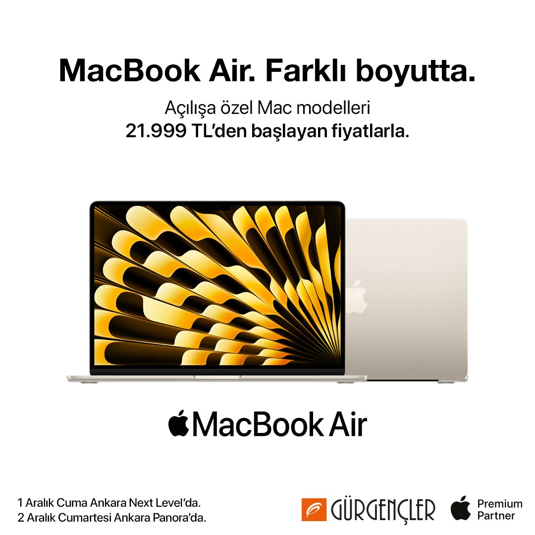 AppleGurgencler's tweet photo. 1 Aralık Cuma Ankara Next Level ve 2 Aralık Cumartesi Ankara Panora Apple Premium Partner mağazalarımızın açılışına özel, Mac modelleri 21.999 TL’den başlayan fiyatlarla. 🤩
Detaylı bilgi için: https://t.co/3UBQxLdRd9
#Apple #Gürgençler #Ankara #NextLevelAVM #PanoraAVM https://t.co/oxrO2pD4ia
