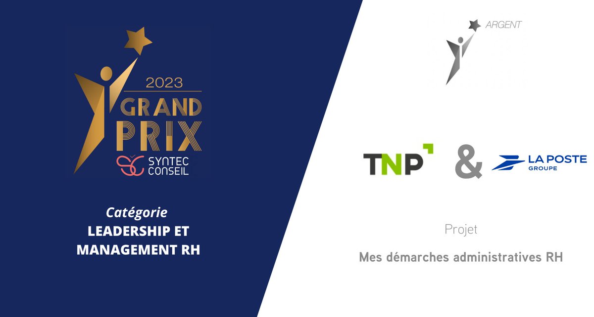 [LIVE] #GrandPrixSyntecConseil | Catégorie « Leadership et Management RH » : @GroupeLaPoste et @TNPConsultants remportent le prix Argent (ex aequo) 👏 Avec @EventPrache et @Challenges