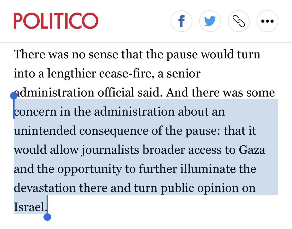 <a href="/Lowkey0nline/">Lowkey</a> This is what Biden admin feared when they said “concern that would allow journalists broader access to Gaza and the opportunity to further illuminate the devastation there and turn public opinion on Israel.”

politico.com/news/2023/11/2…