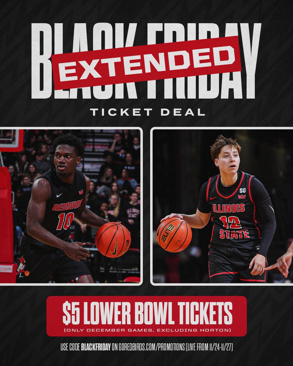 It's the season of giving so we're extending our ticket deal one more day as a thank you to our loyal Redbird fans🤩

Use code BLACKFRIDAY on goredbirds.com/promotions until midnight for $5 tickets to any game in December (excluding Horton).