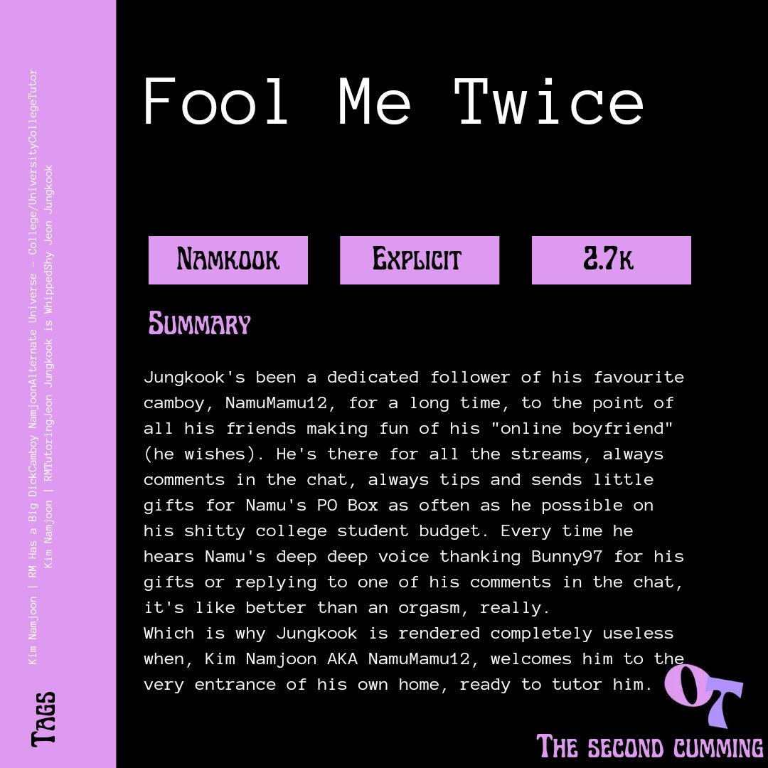 onlytansfest's tweet photo. 💜 Fool Me Twice
💜 Namkook
💜 https://t.co/yOjLJ4CmRB https://t.co/ieguj581T9