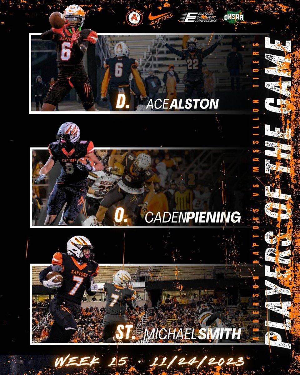 ⭐️ Week 15 <a href="/_AHS_Football/">Anderson Football</a> Players of the Game:

🏈 Offense: <a href="/CadenPiening/">Caden Piening</a> 
🦾 Defense: <a href="/acemoney_6/">Ashton “Ace” Alston</a> 
⚡️ Special Teams: <a href="/michaellsmithh7/">Michael Smith</a> 

🛠️ Scout Team: <a href="/CooperKathamn/">Cooper_Kathman31</a> (O) &amp; Brady Kuhn (D)

#ChasingGreatness