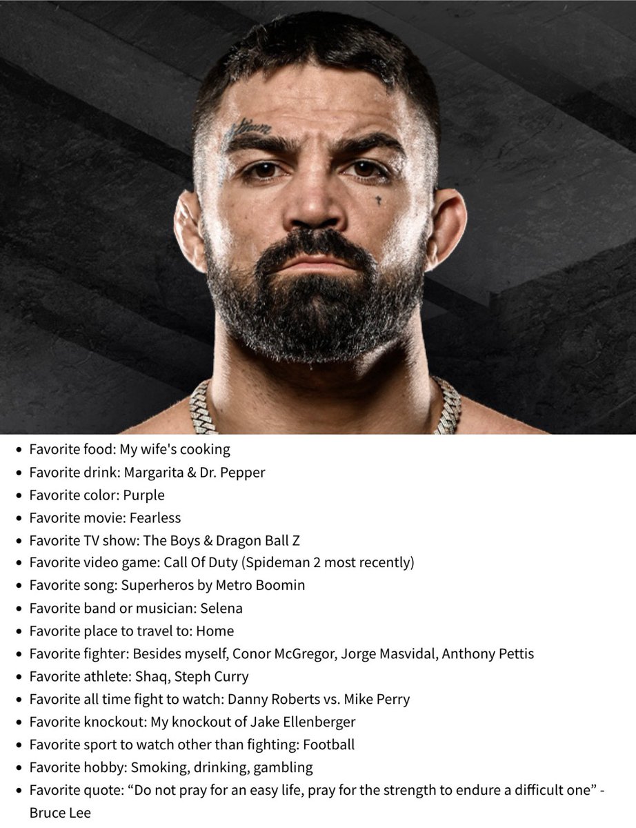 AlexBehunin's tweet photo. Humanizing Athletes: Mike Perry

Mike lists some of his favorite things ahead of his fight this weekend at #BKFC56 https://t.co/JowKTCK4BB