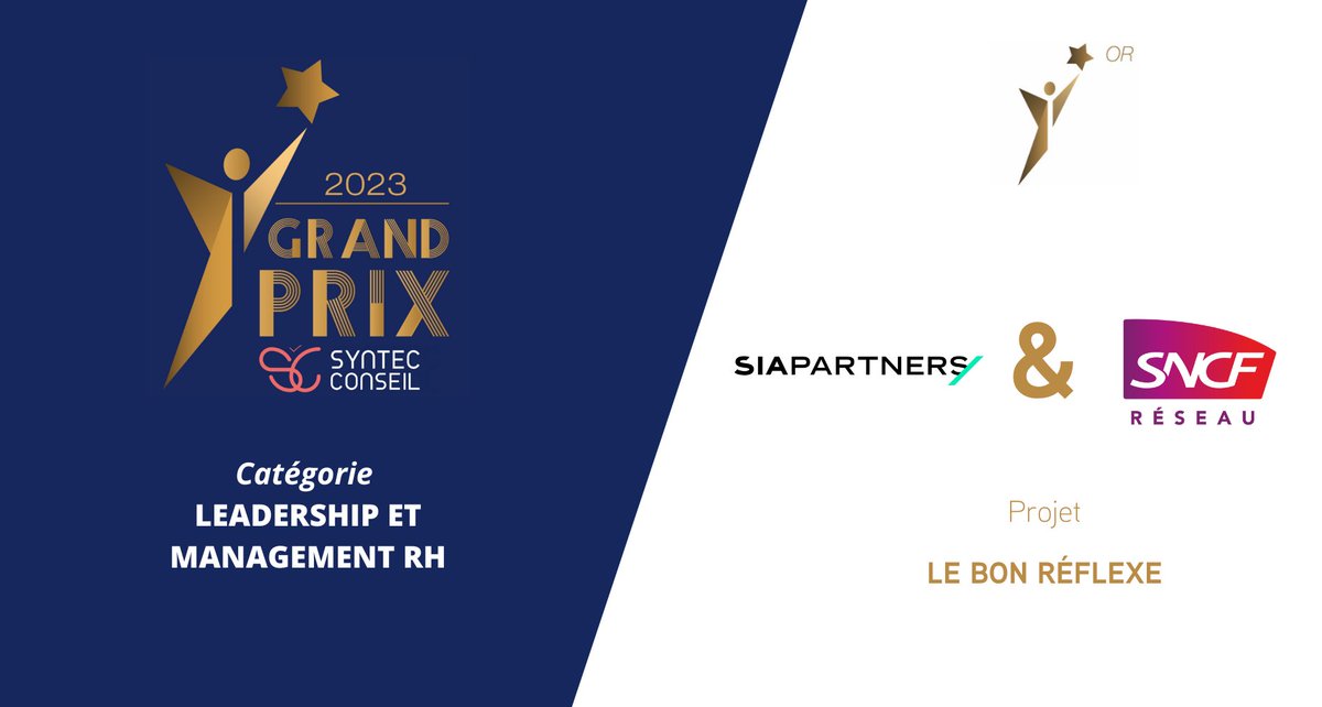 [LIVE] #GrandPrixSyntecConseil | Catégorie « Leadership et Management RH » : @SNCFReseau et @SiaPartners remportent le prix Or 👏 Avec @EventPrache et @Challenges