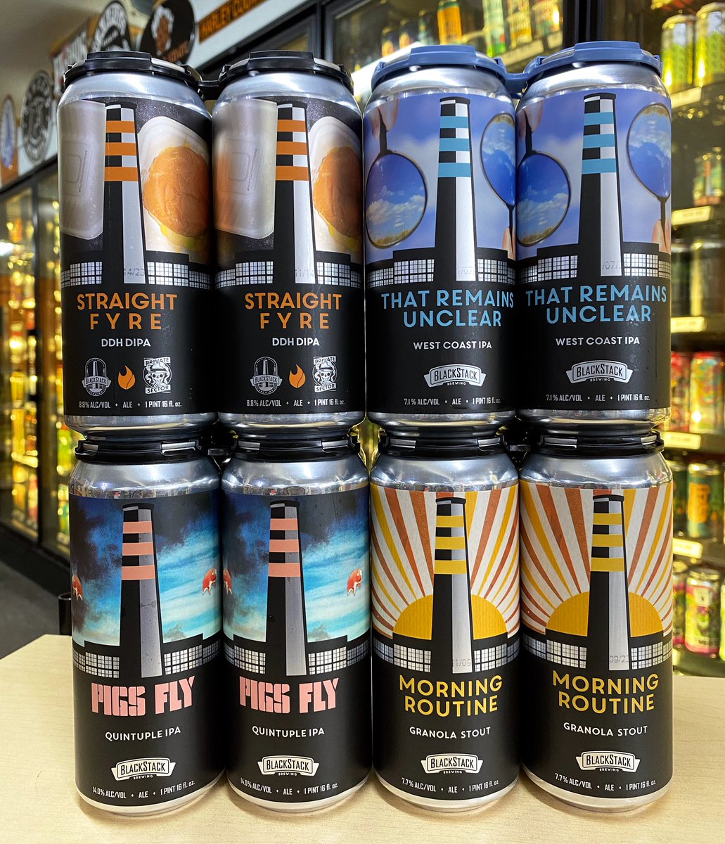HarleysLiquor's tweet photo. Straight Fyre- DDH DIPA collab with @privatesectorbrew 🍻
That Remains Unclear- West Coast IPA🤔
Pigs Fly- Quintuple IPA🐷
Morning Routine- Granola Stout🌞
@BlackStackBrew
#beergoals #craftbeer #newbeer #collaborationbeer #privatesectorprovisions #blackstackbrewing https://t.co/cUWjOg9bmu