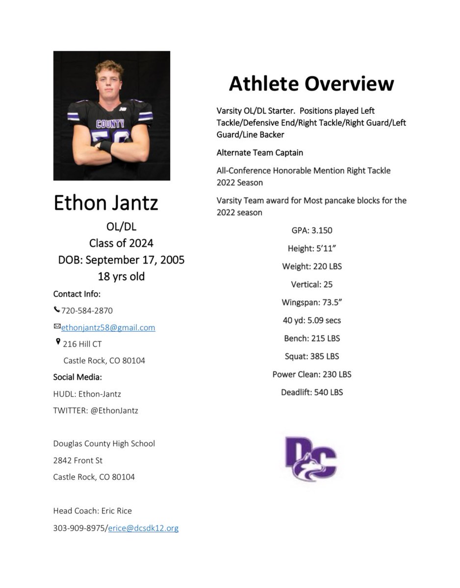 EthonJantz's tweet photo. @CoachJHarrison_ Ethon Jantz/Douglas County High School/2024 Graduate/DE, LB, O &amp; D Line https://t.co/Lzz2AmybJZ