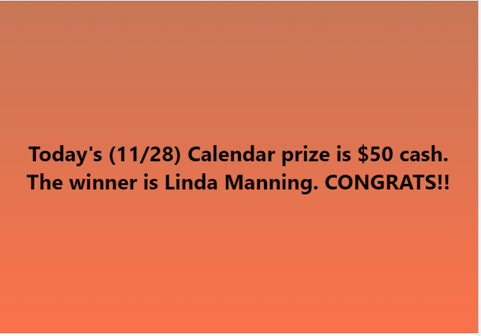 Today's (11/28) Calendar winner is...