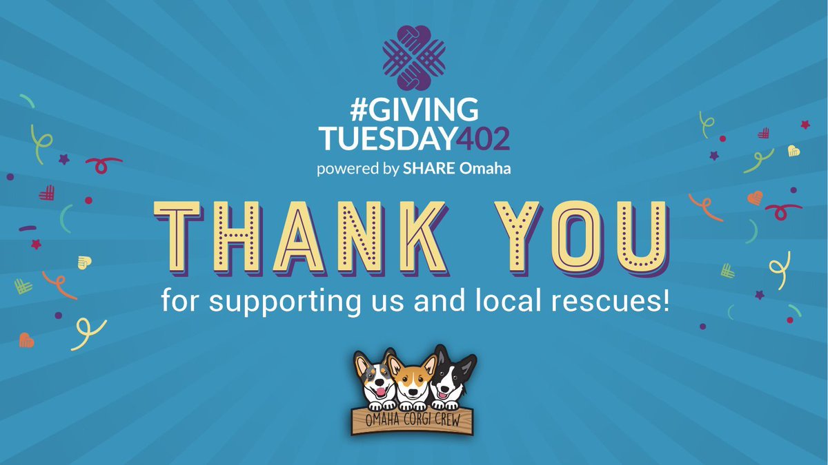 OmahaCorgis's tweet photo. As the Omaha Corgi Crew focuses on helping local, small rescues every year, we are grateful to YOU for joining us today in #GivingTuesday402, and every day! 🥰

Give and learn more at https://t.co/NraNDiMFoh #GivingTuesday https://t.co/zIjLHwuICt