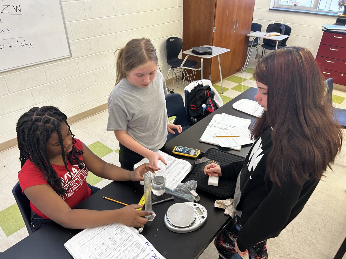Mr. Holmes’s had his students doing a lab on measuring density of regular and irregular substances as they learn about physical properties. Student engagement!!⁦<a href="/WMSWolfpack/">Walkertown Middle</a>⁩ #wedosciencewell ⁦<a href="/WSFCS_Science/">WS/FCS Science</a>⁩