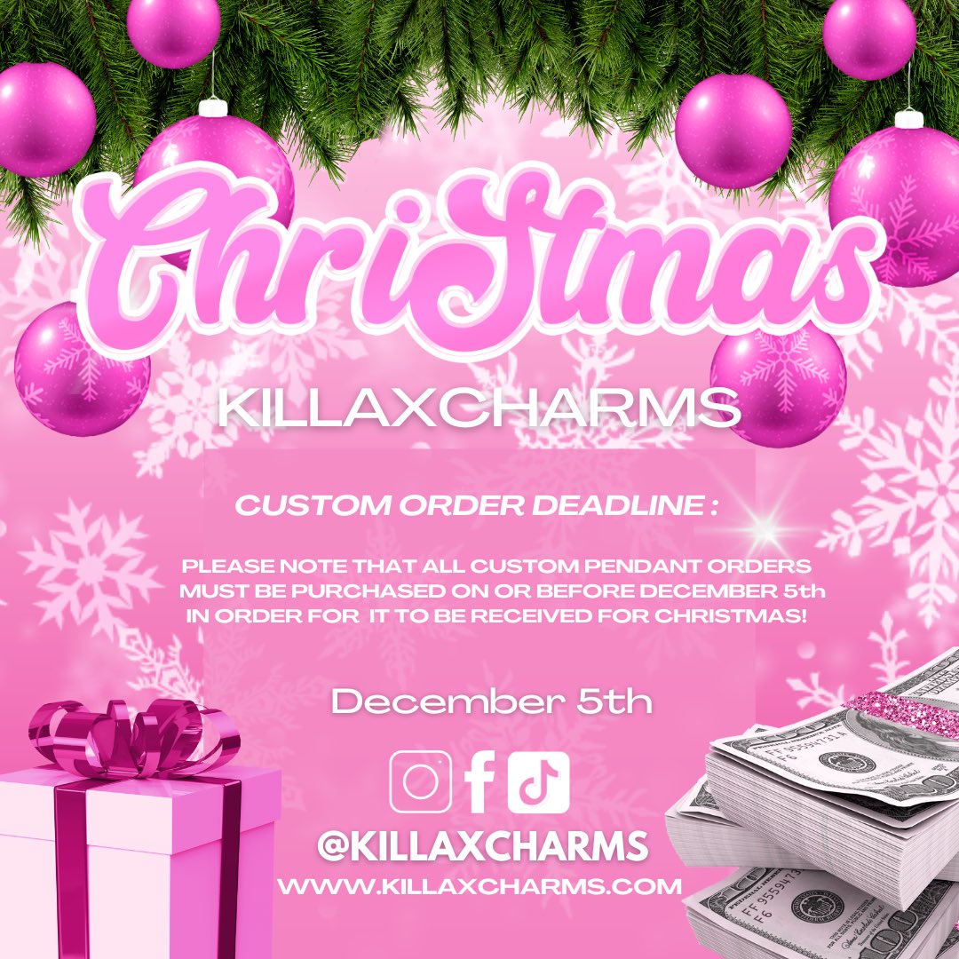 killaxcharms's tweet photo. Hey Charm Babes 🎄💕. 
Please note that all custom orders must be placed on or before December 5, 2023 in order for it to be ready for Christmas 🎄💕 ! https://t.co/vSvauqnWyP