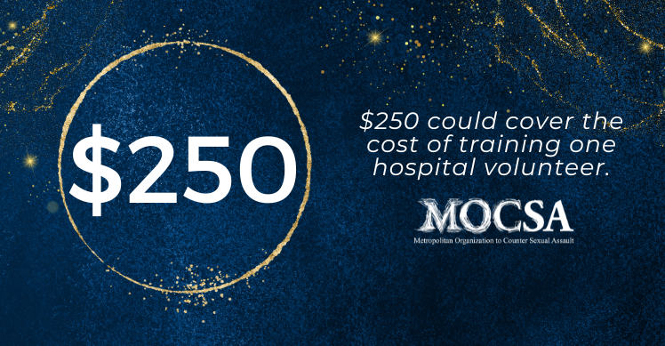 Last year 638 survivors went to a local hospital after experiencing a sexual assault, and someone from MOCSA met them there to provide support and advocacy. $250 could cover the cost of training one hospital volunteer. Make a gift and learn more: loom.ly/80bNQck