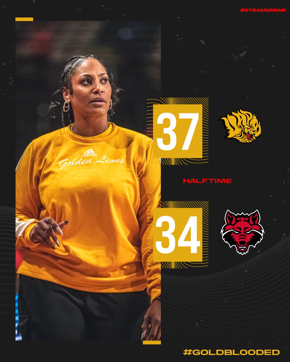 UAPBLionsWBB's tweet photo. .@zaaygreen sends us to halftime with the lead at the buzzer! 🔥 #GoldBlooded🦁🏀 https://t.co/1ZOjlY8Agl
