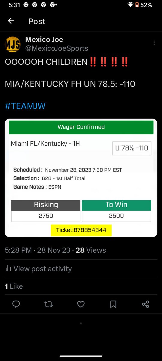 MexicoJoeSports's tweet photo. OOOOOH CHILDREN‼️‼️‼️‼️
CLIENTS ON A 6-0 RUN
KNICKS UN 221: -110: 2.5U
KENTUCKY FH UN 78.5: -110: 2.5U
#TEAMJW https://t.co/usd5OwJNJQ