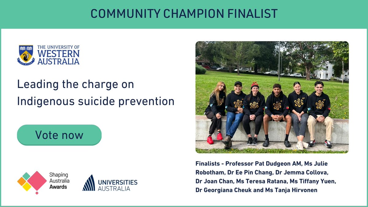 cbpatsisp's tweet photo. Please consider voting for us!
@cbpatsisp is shortlisted at the #ShapingAustraliaAwards - The Community Champion Award,  for leading Indigenous suicide prevention!
💖Support us and vote now: https://t.co/xE33v2GqcE
#TheProblemSolvers #TheCommunityChampions #TheFutureBuilders