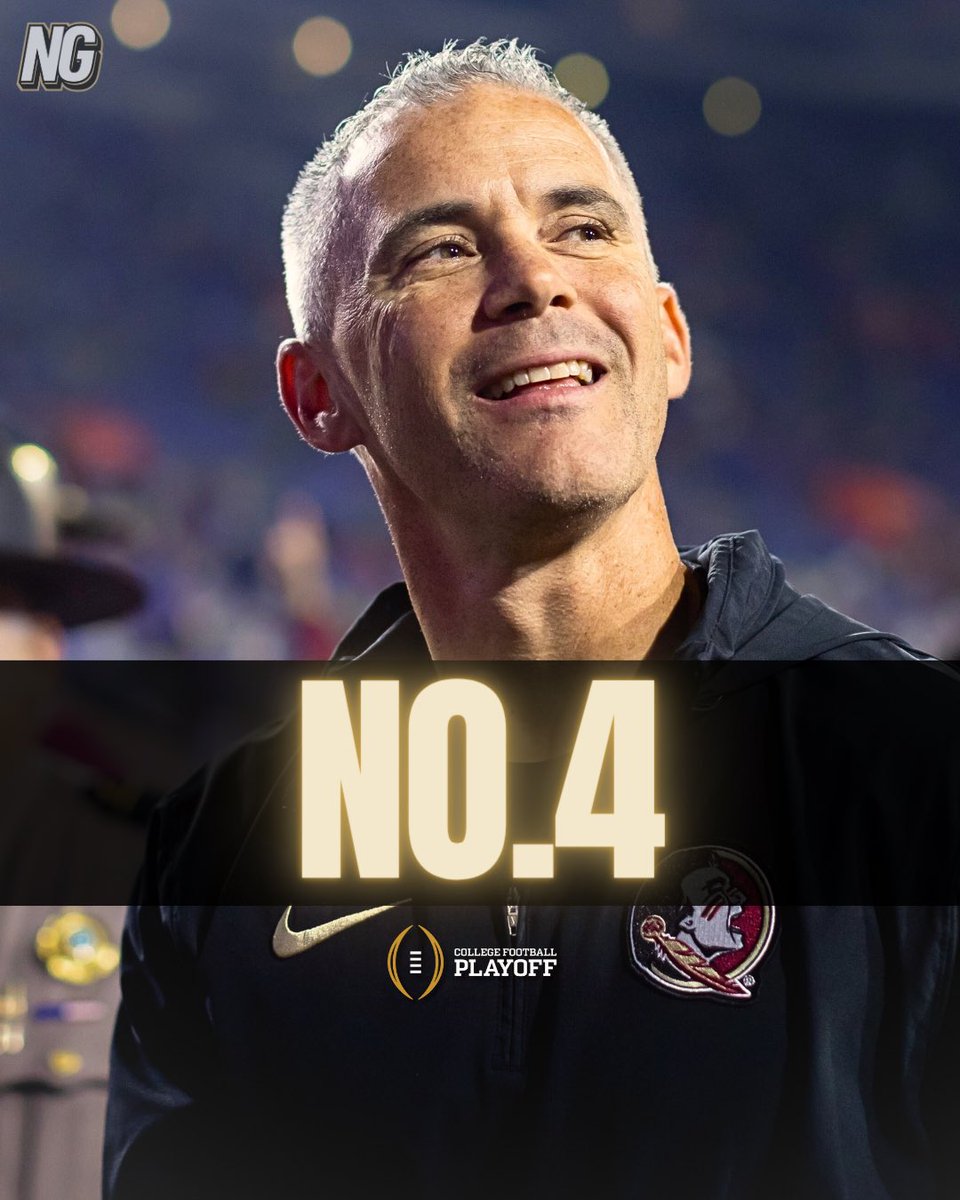BREAKING: Florida State is back in the CFB Playoff rankings at No. 4 after their win on the road against the Gators. 

1. Georgia
2. Michigan
3. Washington 
4. #FSU 
5. Oregon
6. OSU