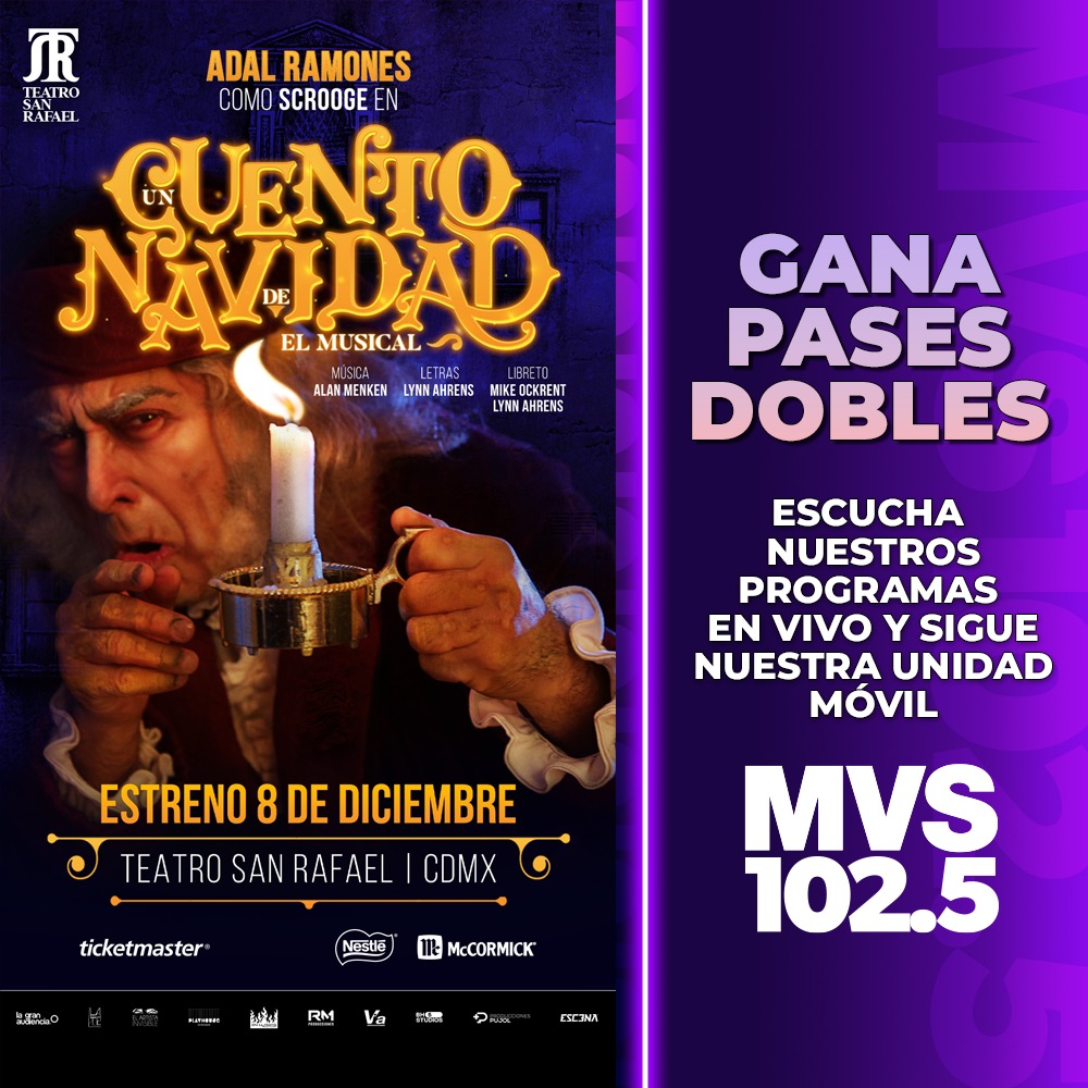 MVS102_5's tweet photo. 🎟️¡Boletizaa la, la, la!🎟️

🎄¡Un musical de navidad con fantasmas y música! Disfruta de “Un cuento de navidad” con Adal Ramones.

🔁Comparte esta publicación. 

Responde: ¿Cuántos años cumplen al aire nuestros programas “Amores de Garra” y “Enlace 50”?

🚨Muy pendiente a tus md https://t.co/q68G9FZacy