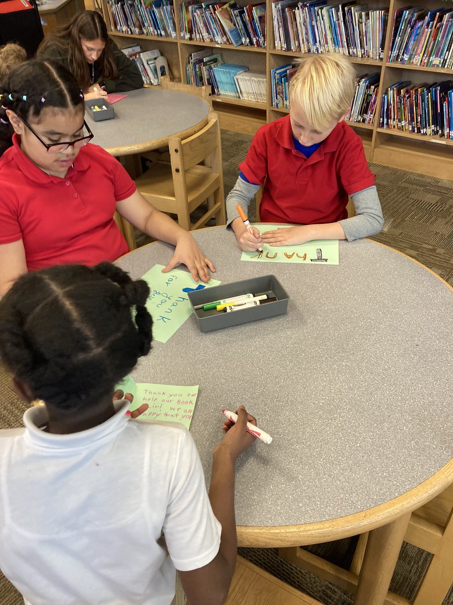 Students showing the lifeline of being grateful by writing thank you cards to our book fair parent volunteers. <a href="/PikeSchools/">Pike Twnshp Schools</a>