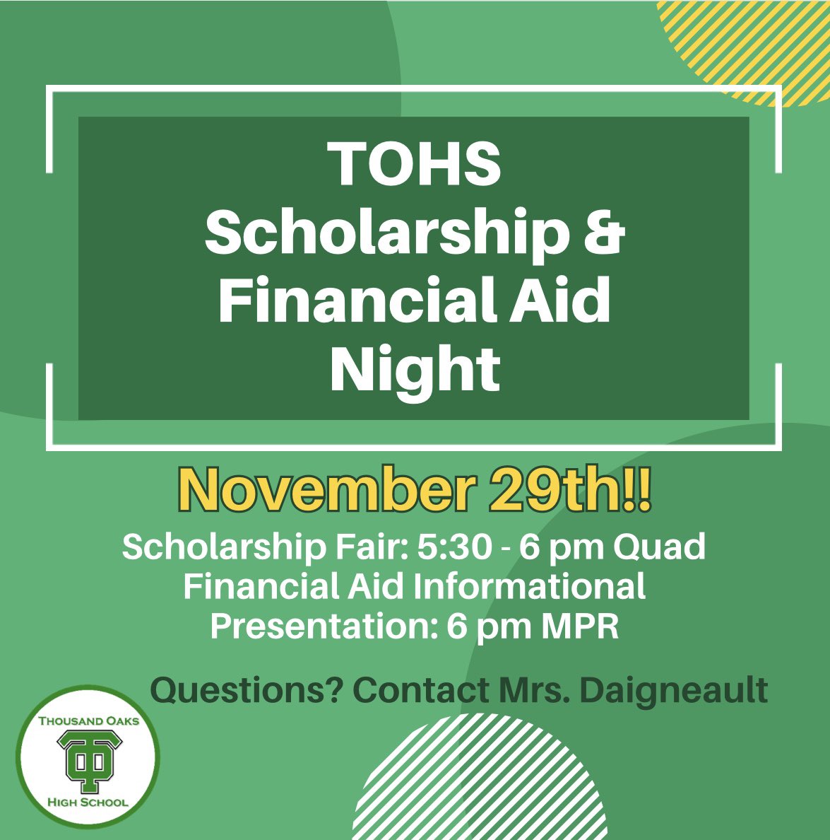 Don’t forget!  Tomorrow night at TOHS!!  @ewbergmann <a href="/DoliveriCVUSD/">Danielle Oliveri</a> <a href="/ThousandOaksHS/">Thousand Oaks HS</a> <a href="/tohs_ccc/">TOHS - College & Career Center</a>