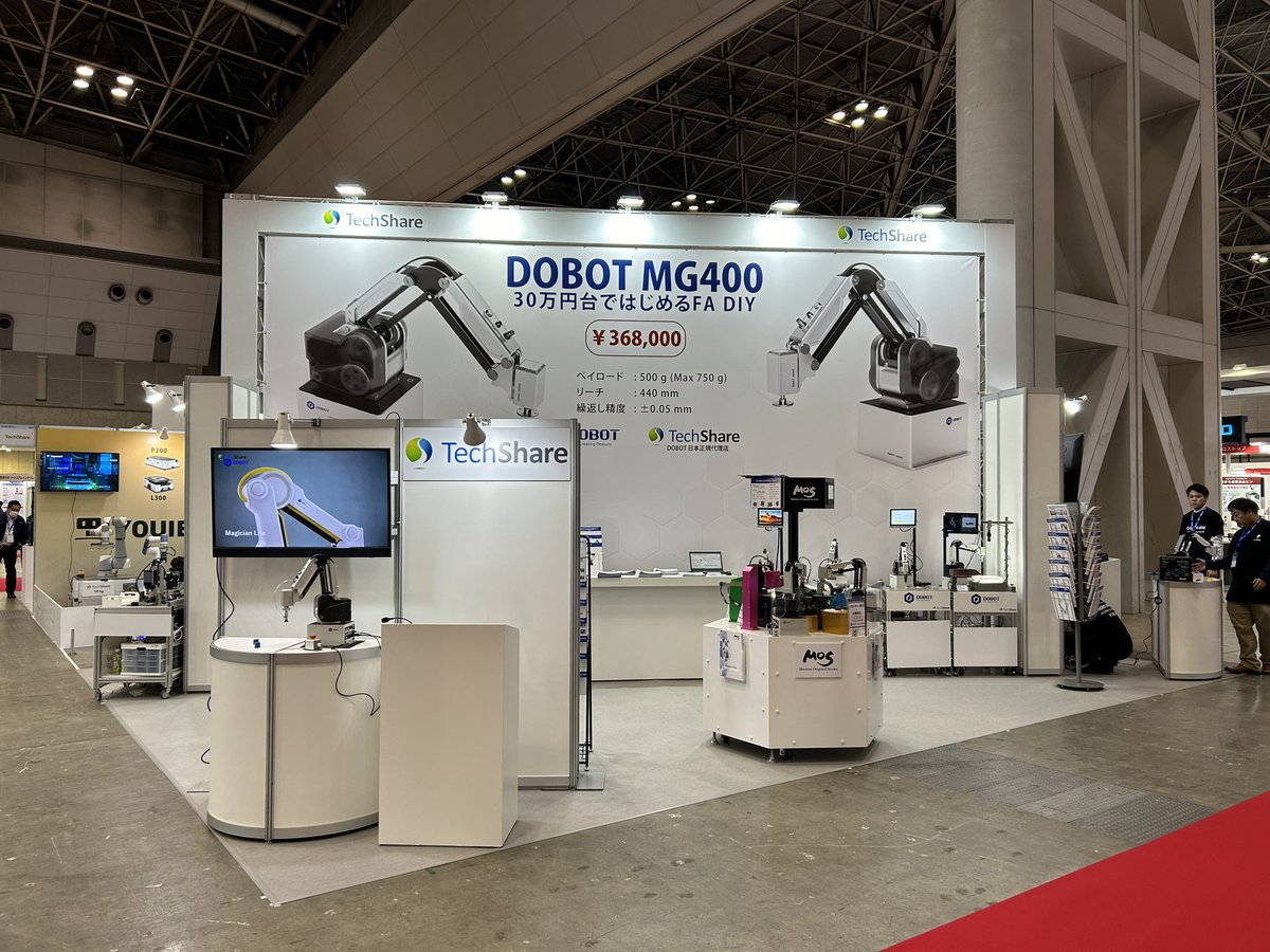 n_ikeya_'s tweet photo. 国際ロボット展のTechshare様のブースで出展しています！
是非お立ち寄りください👀

#国際ロボット展2023 
#Techshare 
#MOS
#モス
#MG400 https://t.co/MEZXnGRfcG