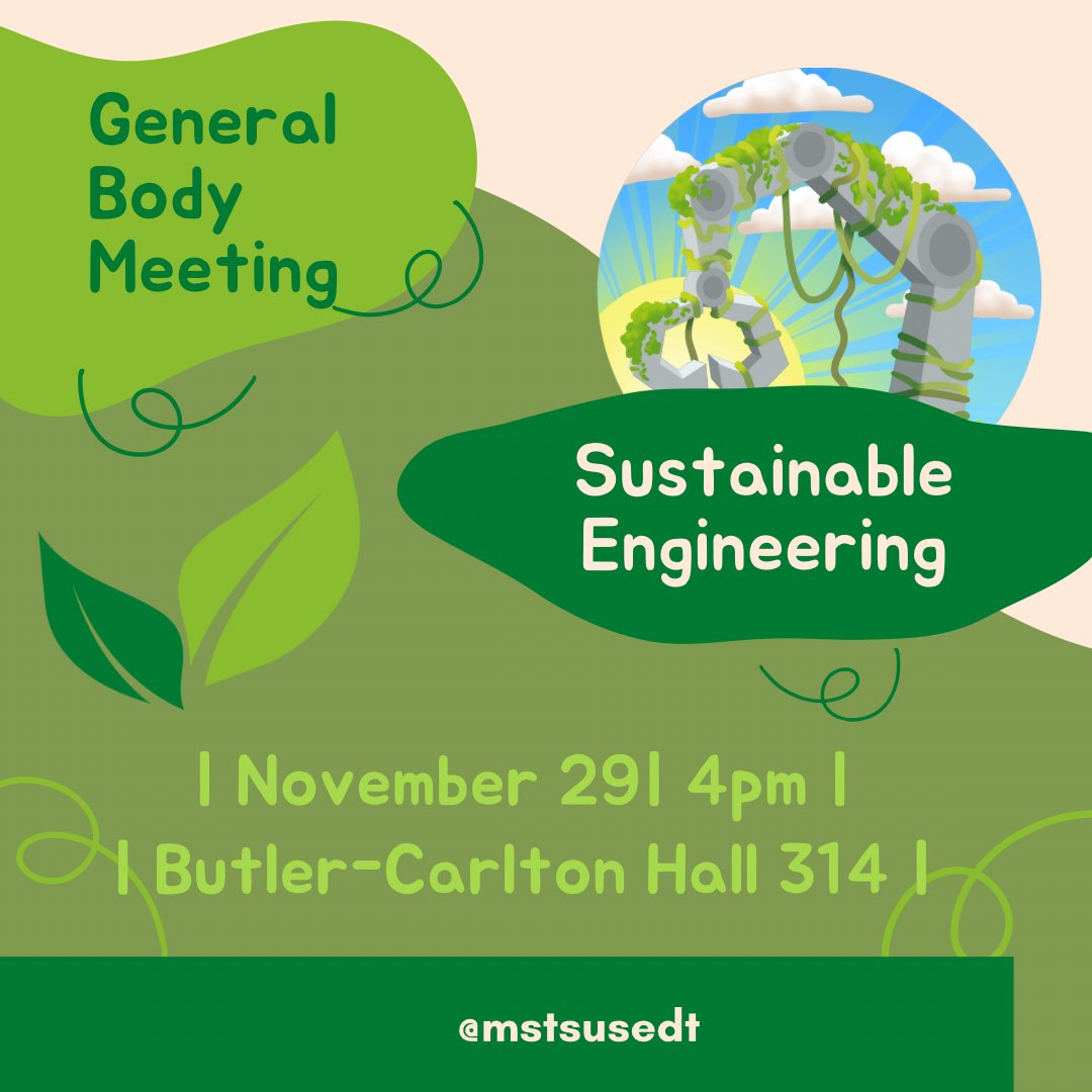 mst_sustainable's tweet image. Make sure to stop by tomorrow to learn more about S&amp;amp;T&apos;s first entrepreneurial design team.
We have something for all majors #sustainability #StaySUSE #verticalfarming #sustainable #mst #msandt #sdelc #engineering #sustainableengineering