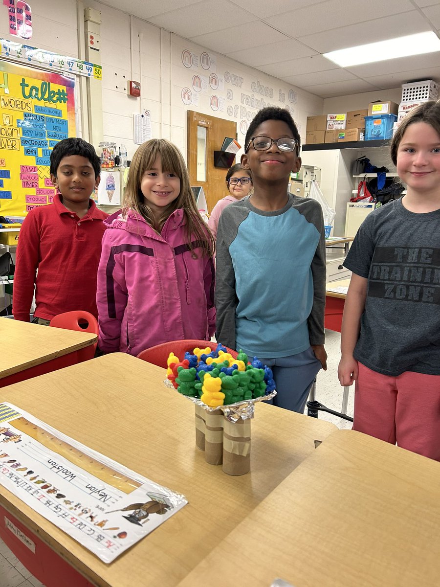 DianaSelber's tweet photo. Room 11 of Glenham Elementary School is full of future engineers! Today they put together their bridge plans. Each quad successfully made bridges that held 21 bears for 1 minute! #science21 #handsonlearning @JusineAtty6 @CassandraOrser https://t.co/5CqUKUTxw6