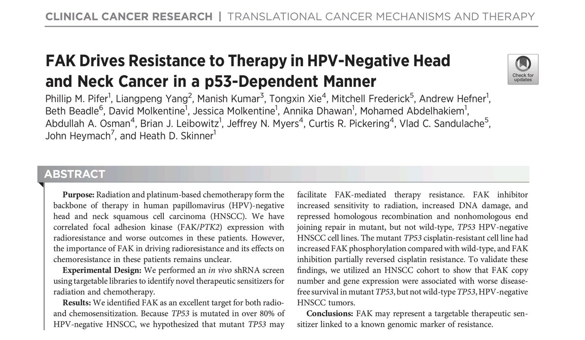 CrozrX's tweet photo. #FAK Drives Resistance to Therapy in HPV-Negative Head and Neck Cancer in a p53-Dependent Manner.
#HNSCC #defactinib
FAK may represent a 🎯 therapeutic sensitizer linked to a known genomic marker of resistance. @HSkinnerMDPhD
•
https://t.co/9Esb0XtlUD https://t.co/22nPgVZUZp