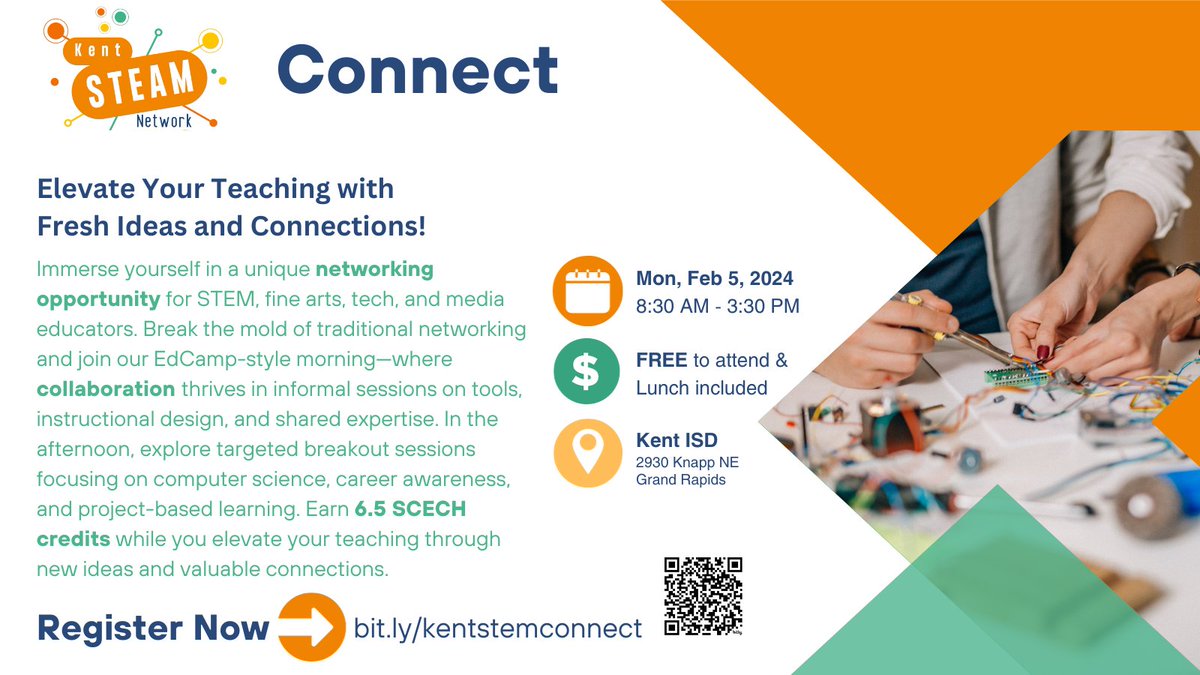 Immerse yourself in a unique networking opportunity for Kent County STEM, fine arts, tech, and media educators. Come join me and my team on February 5th! This day is for you!   

bit.ly/kentstemconnect

<a href="/kentisd/">Kent ISD</a> <a href="/SNNKent/">School News Network</a>