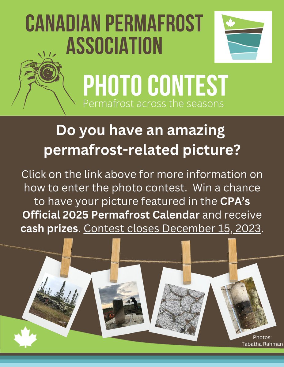 cpa_acp's tweet photo. Want to have your picture featured in the CPA’s Official Permafrost Calendar (2025 edition)? Submit up to three pictures which embody the theme of the contest: Permafrost across the seasons! Contest closes on December 15th, 2023. More info here: https://t.co/nZVYjdH9hI https://t.co/oWpQoGuetx
