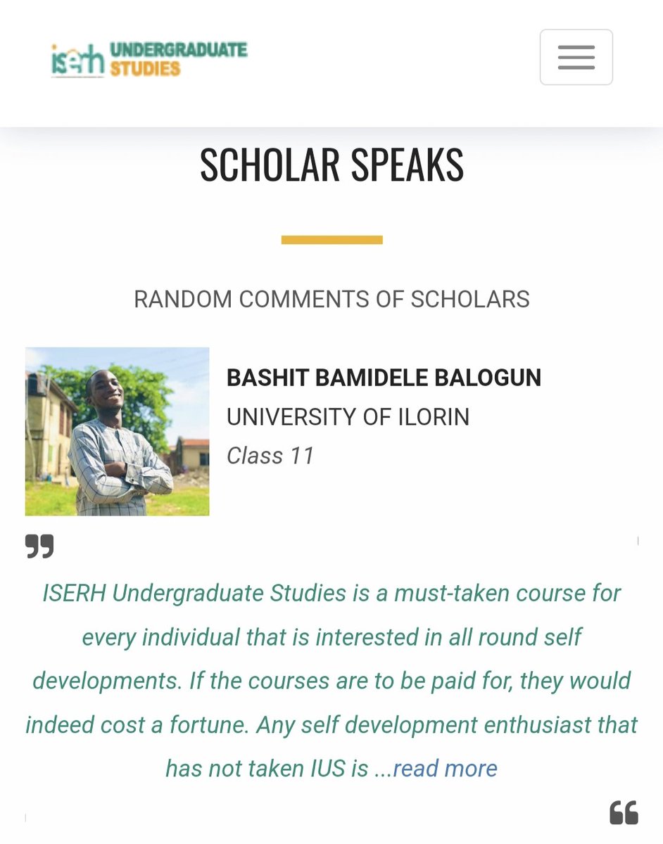 iserhnigeria's tweet photo. "Many thanks to ISERH for the uncommon opportunity given to us. If the courses are to be paid for, they would indeed cost a fortune. The knowledge acquired in the course of the program will be cherished forever"
✍️ @balogunbashit01
Agriculture Student
@UnilorinNGR
#IUSClass11 https://t.co/CahFgP4D1W