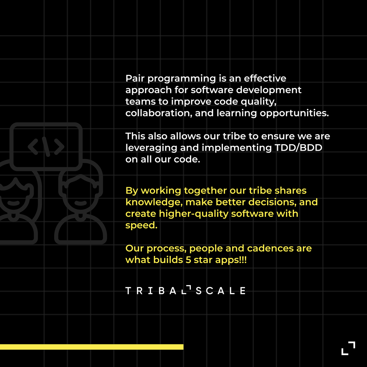 TribalScale's tweet image. At TribalScale we embrace #PairProgramming to create the highest quality releases &amp;amp; bring our clients' visions to life ✨

🔗 Click here to learn why we follow this practice and how it shapes our culture of collaboration: hubs.la/Q02bgmhw0

#extremeprogramming #xp