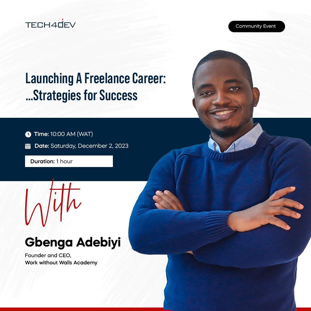 afulukwe_nneka's tweet image. Looking to start a Freelance Career?
Look no further!
"Launching A Freelance Career: Strategies for Success." is for you,
Learn the Strategies for Success
Register now:
bit.ly/LauchingFreela…
#Tech4Dev #Freelanceinsight #Tech4devcommunity #Upskill
@gbengabiyi, @Tech4DevHQ