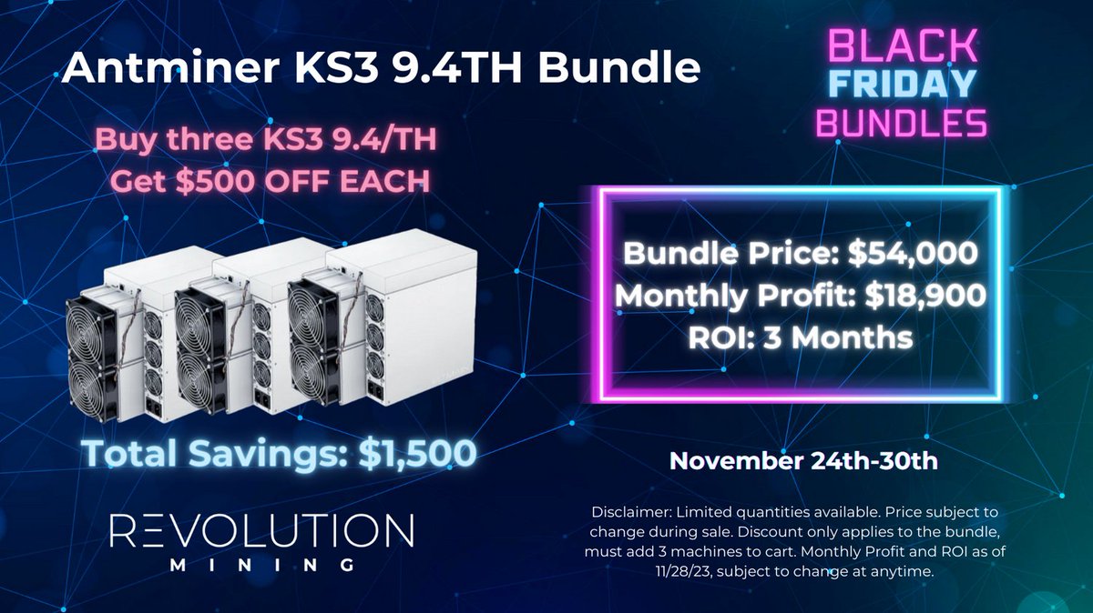 Check out our Antminer KS3 9.4TH Black Friday Bundle! ROI in just 3 months 🔥 Buy now before the next bull run 🚀 Link in bio.
