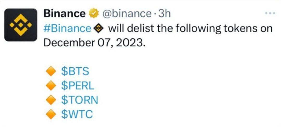 SkanaRar's tweet photo. 🔸🚨 ستتم إزالة الرموز المميزة لـ WTC وPERL  وBTS #TORN   من منصة #Binance  في 7 ديسمبر. https://t.co/KCJbSwAGEj