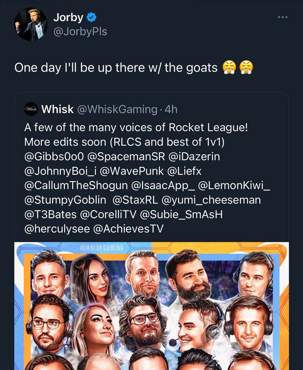 The fact that Jorby has the humility to commend the art that he wasn’t included in and not have the ego to be like “Where am I?” is a beautiful thing. 

You are an icon to the <a href="/RLEsports/">Rocket League Esports</a> scene and we love you.🌹