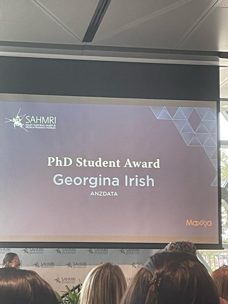 Congratulations to <a href="/GeorginaIrish/">Georgina L. Irish</a> for winning the <a href="/sahmriAU/">SAHMRI</a> PhD Student Award 🥇🤓🙌