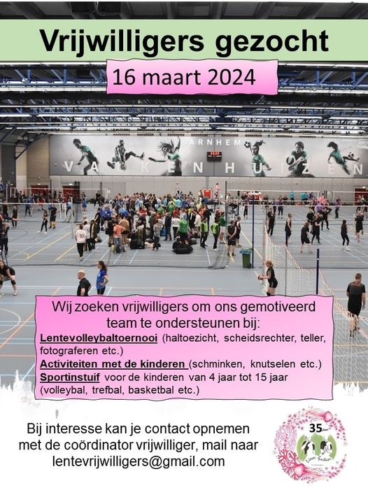 Wij zoeken jullie die ons op zaterdag 16 maart 2024 kunnen helpen.
Heb je tijd over en wil je de handen uit de mouwen steken? 
Meld je dan aan via lentevrijwilligers@gmail.com onder vermelding van vrijwilliger en wij kunnen jouw hulp goed gebruiken.