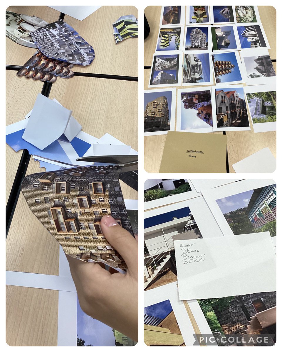 CdiVallergues's tweet photo. Réalisations architecturales https://t.co/O9ECirAJgg. En atelier 👩🏽‍🎓🧑‍🎓définissent les caractéristiques du style moderne et contemporain : formes, couleurs, matériaux, extérieurs. Voici leur création un collage 👍🏼👍🏼avec 3 mots définissants chaque élément par style. Que de talents👏🏼 https://t.co/FOAuBsEsnD