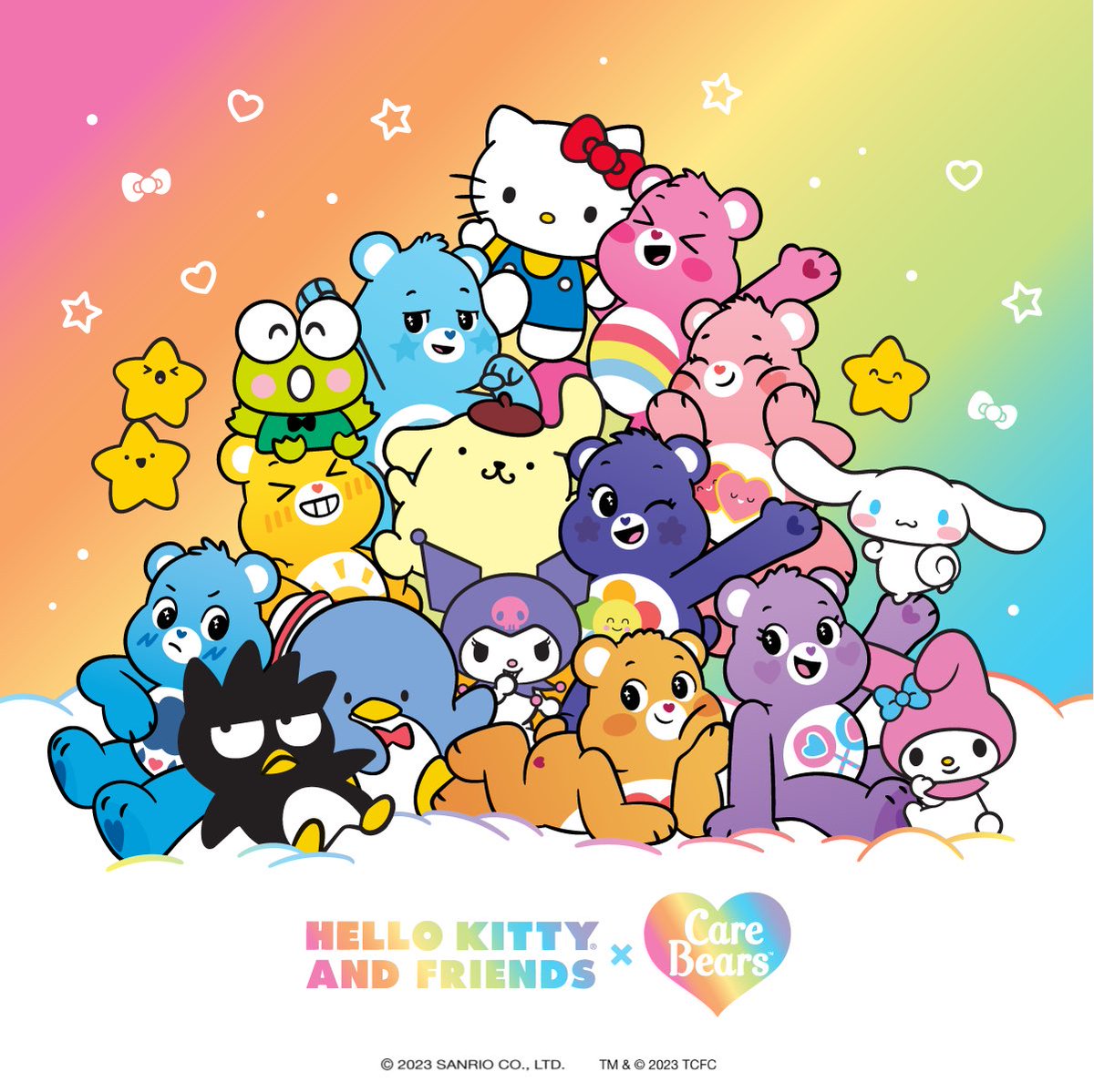 You can never have too many friends 🌈🎀 Hello Kitty and Friends x Care Bears is coming very soon! #HelloKittyxCareBears #CareBearsBearyBesties
